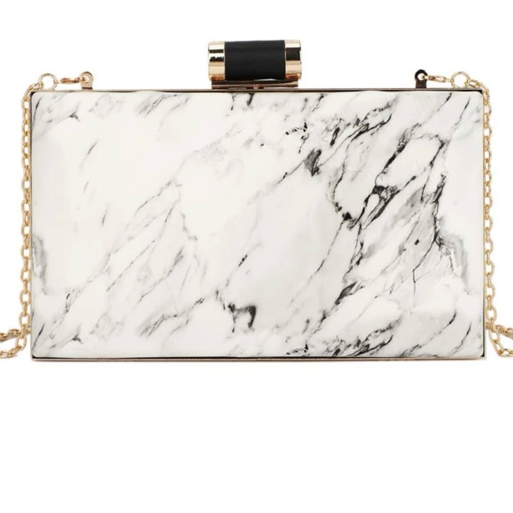 Elegant Marble Clutch with Gold Chain
